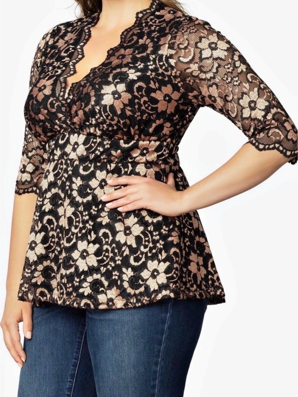Kiyonna Luxe Lace Empire Waist Peplum Top 0X - Picture 2 of 8